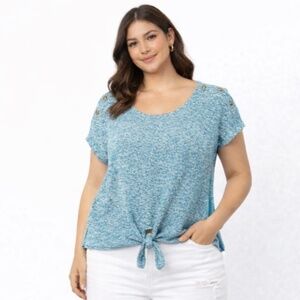 🌴 MINE Heather Blue Knit Tie Front Top